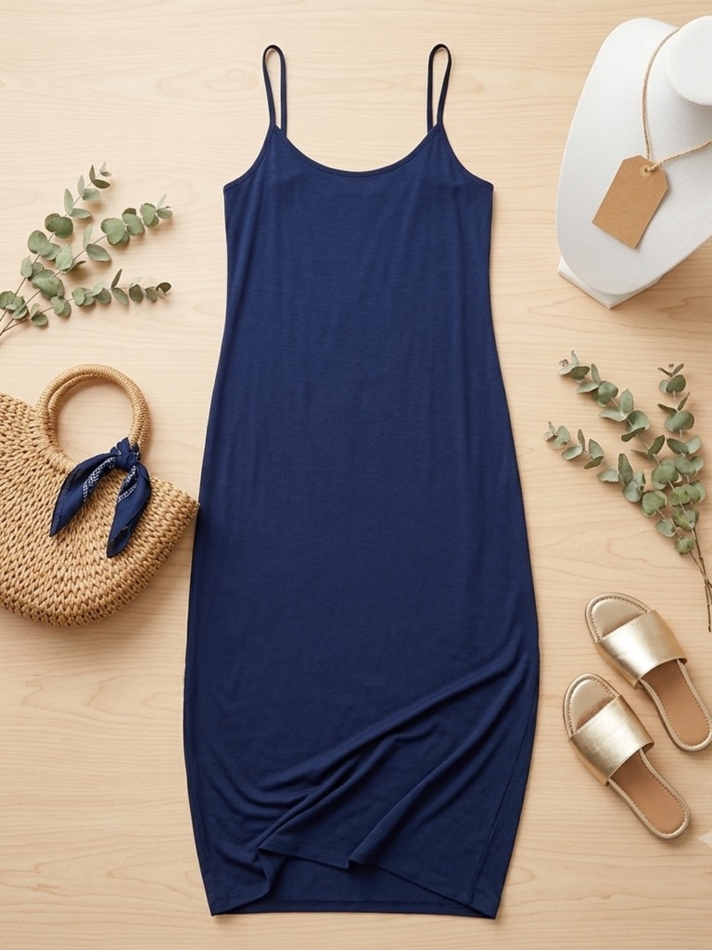 Navy Spaghetti Strap Slip Dress